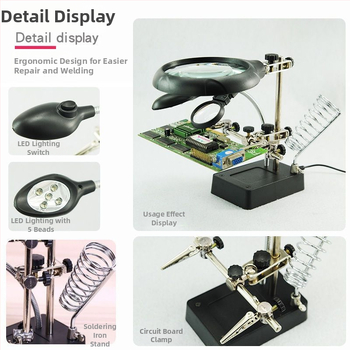 Kombinētā galda lampa ar palielināmo lupu mobilā tālruņa remontam ar lodēšanas staciju | Zīmols: Unique, Materiāls: purpurs sandaļkoks