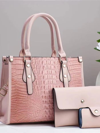 Ženska PU bucket torba — Set od 3 komada, British Mary, ljeto 2024, nošenje preko ramena ili u ruci, zatvarač, unutarnji džepovi: skriveni džep na zip, džep za telefon i pregradni pretinac