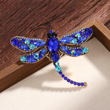 Broșă cu libelulă, aliaj de zinc, cu diamante, motiv insecte, accesoriu vestimentar retro