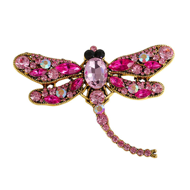 Broșă cu libelulă, aliaj de zinc, cu diamante, motiv insecte, accesoriu vestimentar retro