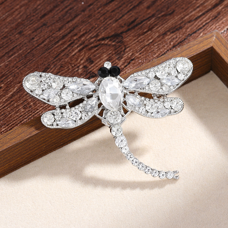 Broșă cu libelulă, aliaj de zinc, cu diamante, motiv insecte, accesoriu vestimentar retro