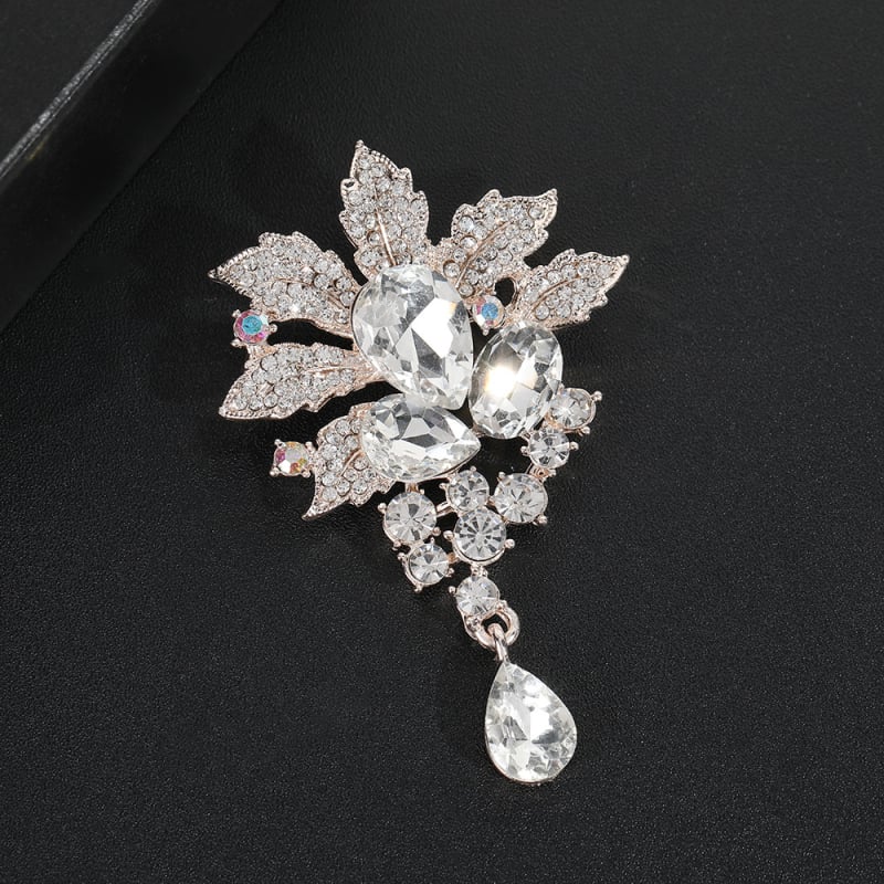 Brošna zliatiny, kvetinový vintage štýl so kryštálovým osadením – dekorácia, svadba a darček