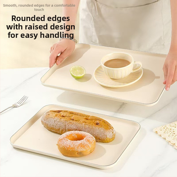 Šiaurietiško stiliaus stačiakampis plastikinis padėklas vaisiams ir arbatiniams puodeliams