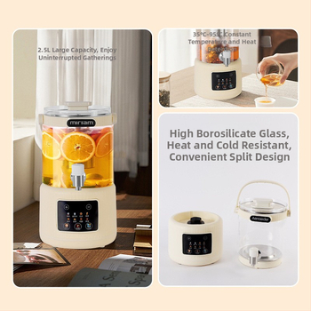 Veselības tējas kanna mājas lietošanai ar digitālo termostatu un skārienvadību, stikla korpuss, tilpums 2-3 L, 220V, 400-500W