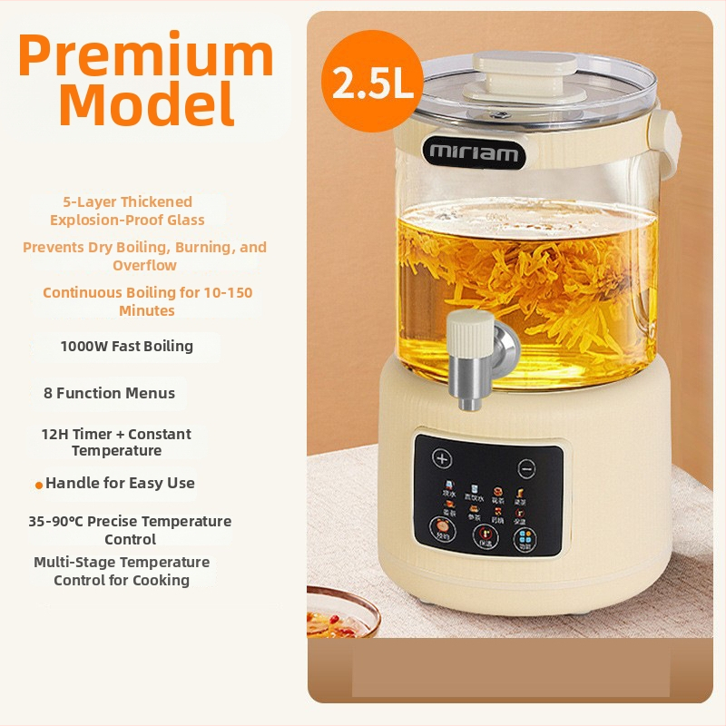 Veselības tējas kanna mājas lietošanai ar digitālo termostatu un skārienvadību, stikla korpuss, tilpums 2-3 L, 220V, 400-500W