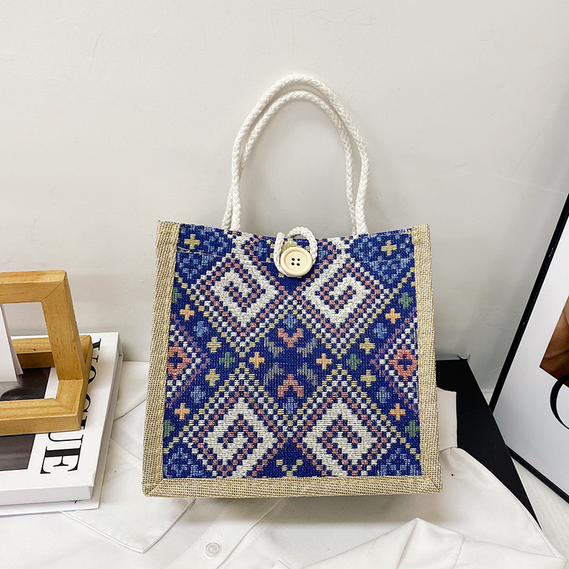 Etno-stílusú vászon táska nőknek, kosár alakú táska, cipzáros nyitás, puha, függőleges négyzet alakú, ősz 2023