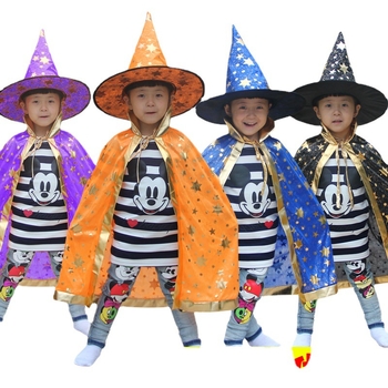 Starry Sky pelerină Halloween pentru copii, stil coreean, costum de vrăjitoare pentru scenă, mantie cu motiv dovleac, lansare primăvara 2025