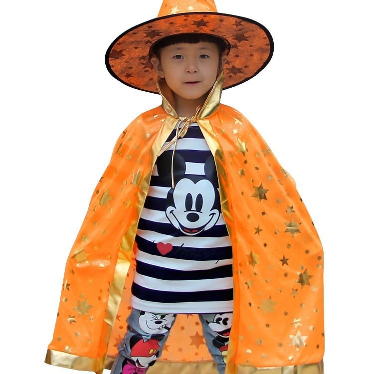 Starry Sky pelerină Halloween pentru copii, stil coreean, costum de vrăjitoare pentru scenă, mantie cu motiv dovleac, lansare primăvara 2025