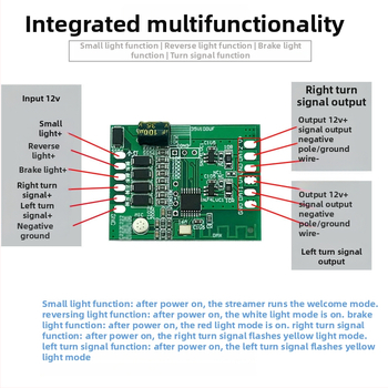 Bluetooth APP valdomas dviejų kanalų modulis automobilių ir motociklų posūkiams bei dienos šviesoms, LED 12V, 12W, 1A, 600 lm, modelis DZ-YDNXY0057OHO