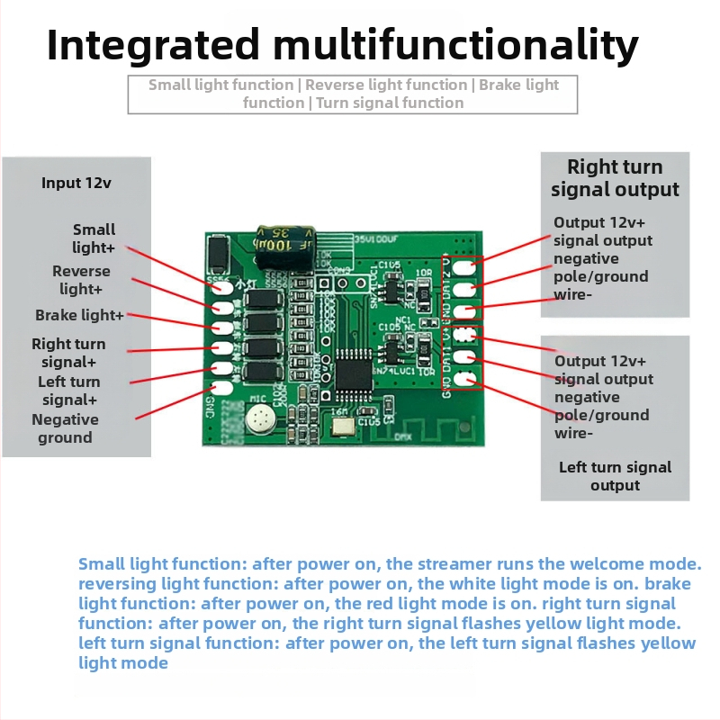 Bluetooth APP valdomas dviejų kanalų modulis automobilių ir motociklų posūkiams bei dienos šviesoms, LED 12V, 12W, 1A, 600 lm, modelis DZ-YDNXY0057OHO
