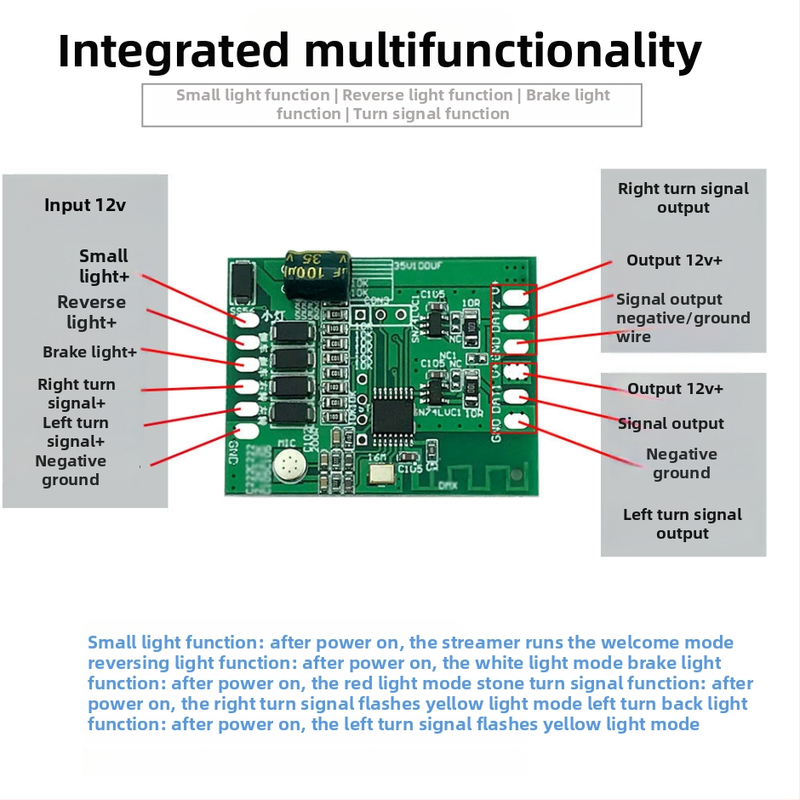 Bluetooth APP valdomas dviejų kanalų modulis automobilių ir motociklų posūkiams bei dienos šviesoms, LED 12V, 12W, 1A, 600 lm, modelis DZ-YDNXY0057OHO