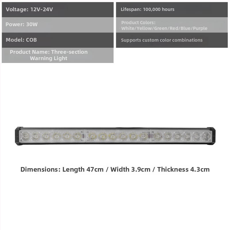 Алуминиева LED светлина за предна решетка на автомобил – предупреждаваща дневна светлина, 72W, 12-24V, модел: предупреждаваща светлина