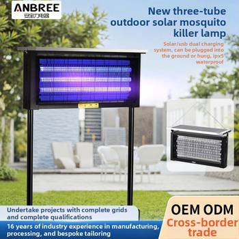 Kültéri napelemes szúnyogirtó lámpa - vízálló, újratölthető, UV-lila fény csapda, 200 m²+ lefedettség