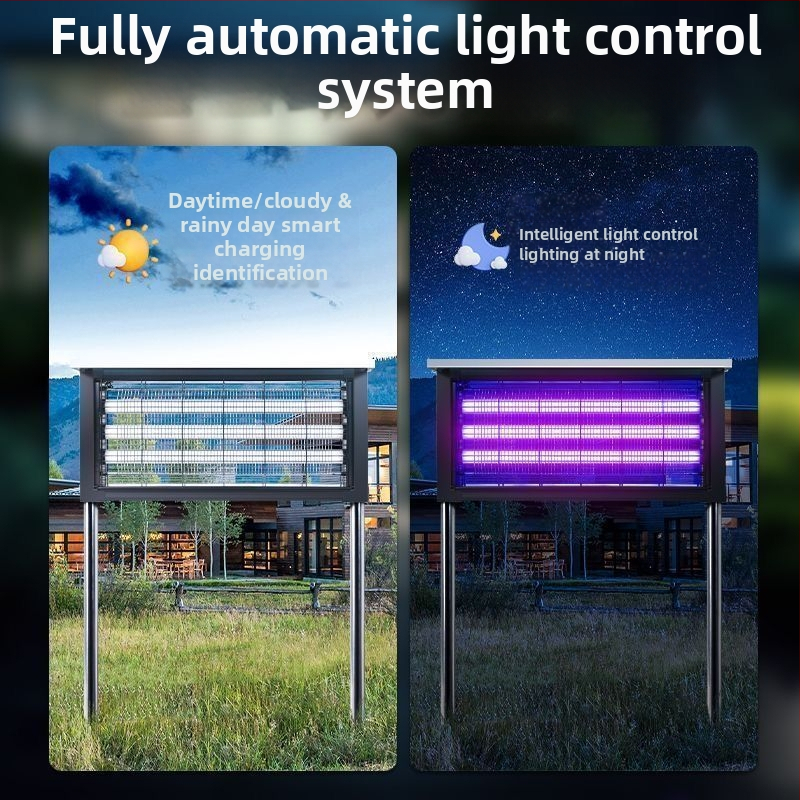 Išorinė saulės energijos moskitų naikinimo lemputė - atspari vandeniui, įkraunama saulės energija, UV purpurinė šviesa gaudyklė, dengiamas iki 200 m²