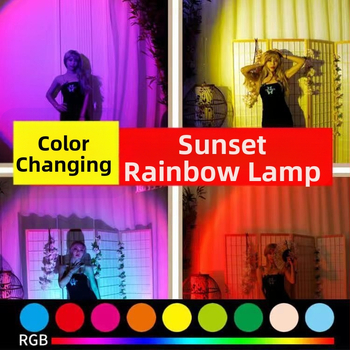 Лампа за залез със дистанционно управление, 16 цвята, преносима атмосфера, регулируема височина — LED източник, ≤5W, ≤36V, PVC конструкция