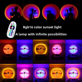 Лампа за залез със дистанционно управление, 16 цвята, преносима атмосфера, регулируема височина — LED източник, ≤5W, ≤36V, PVC конструкция