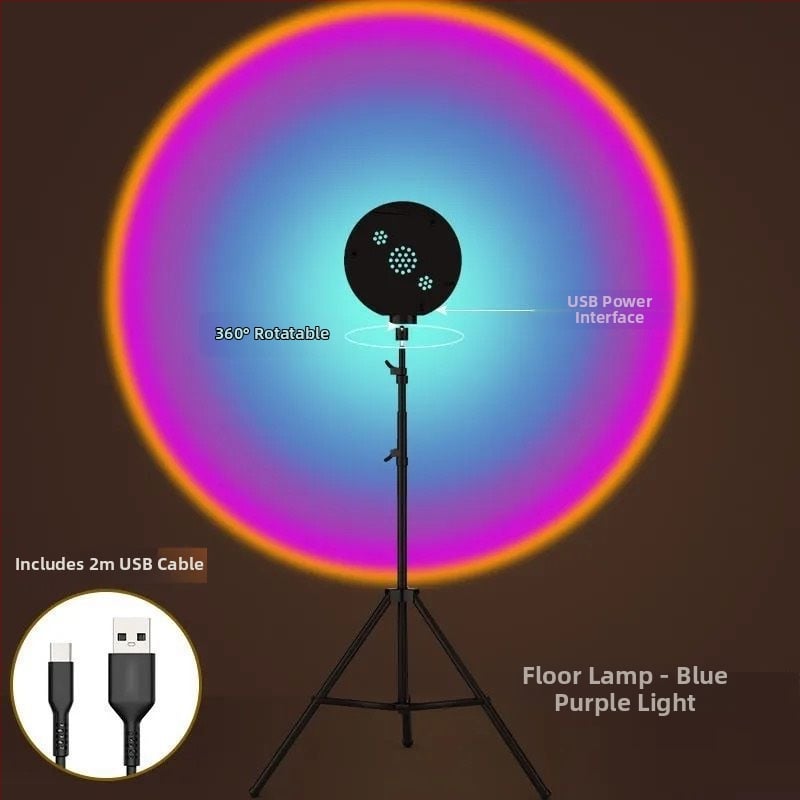 Лампа за залез със дистанционно управление, 16 цвята, преносима атмосфера, регулируема височина — LED източник, ≤5W, ≤36V, PVC конструкция