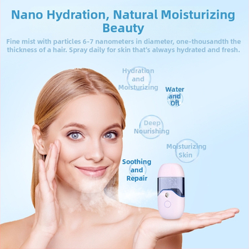 Po Yeon Nešiojamas drėkinimo purškimo įrenginys, 50 ml talpa, šaltas purškimas, įmontuota baterija 300–500 mAh, veikimo laikas 0–1 h