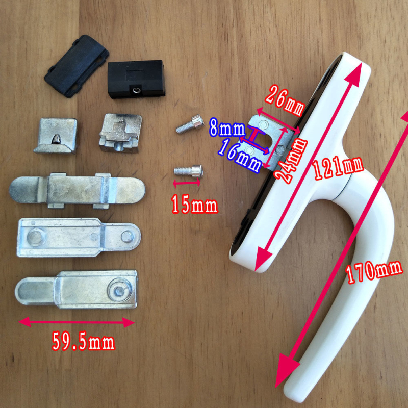 Alumíniumötvözet ablakfogantyú belsőnyitású és billenő ablakokhoz, sík profil, kétpontos zár, 5055