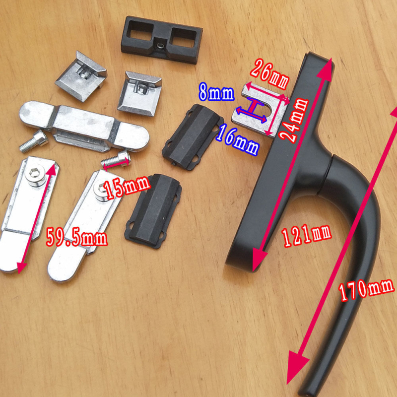Alumíniumötvözet ablakfogantyú belsőnyitású és billenő ablakokhoz, sík profil, kétpontos zár, 5055