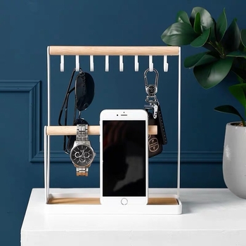 Ράφι κοσμημάτων από σίδηρο με ξύλινο περίβλημα σε ιαπωνικό στυλ, πολυεπίπεδη βάση προβολής για κολιέ και σκουλαρίκια