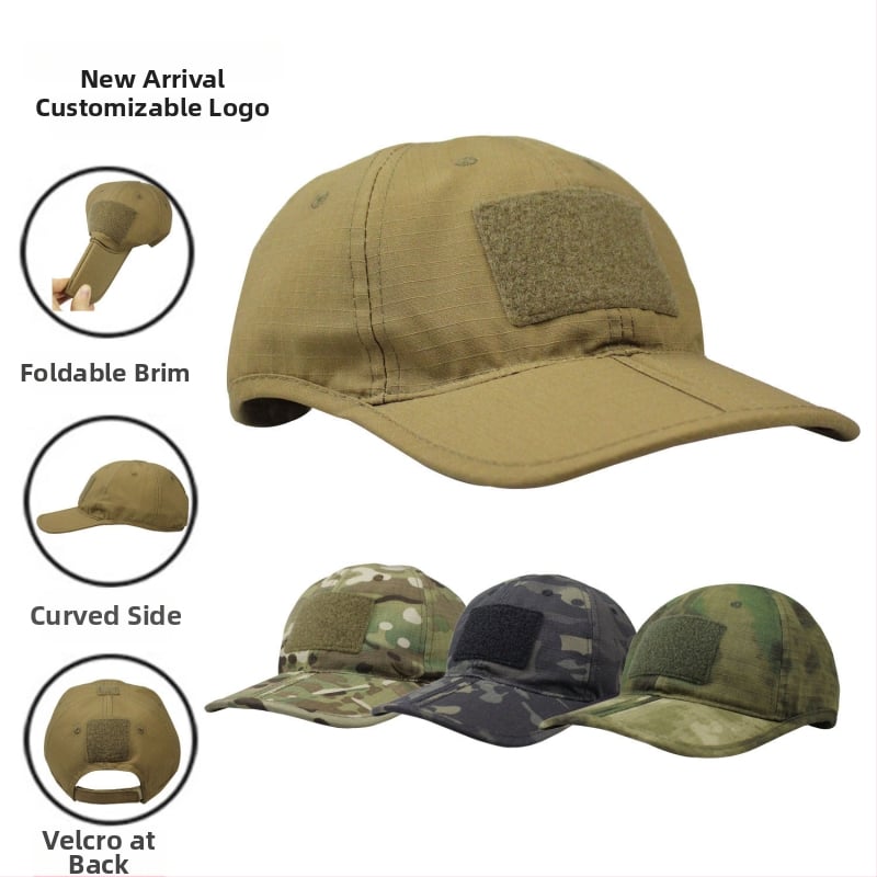 Тактическа камуфлажна шапка за открито със слънцезащита, сгъваема шапка с велкро, куполна горна част, 65% полиестер 35% памук, унисекс за възрастни