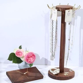Drveni stalak za nakit – sastavljeni stolni organizator za lančiće, privjeske i naušnice, retro umjetnički stil, s jednim nivoom