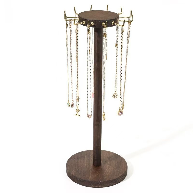Drveni stalak za nakit – sastavljeni stolni organizator za lančiće, privjeske i naušnice, retro umjetnički stil, s jednim nivoom
