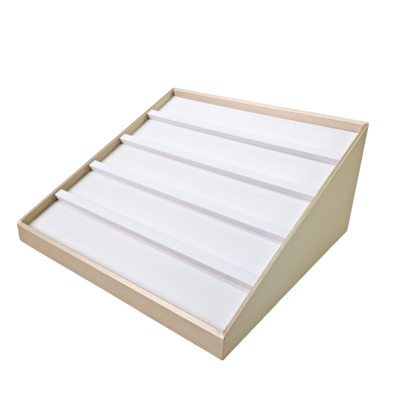 Suport trapezoidal pentru amulete Buddha Thangka, cu design în etaje verticale, pentru bijuterii și ochelari, din MDF cu finisaj din piele
