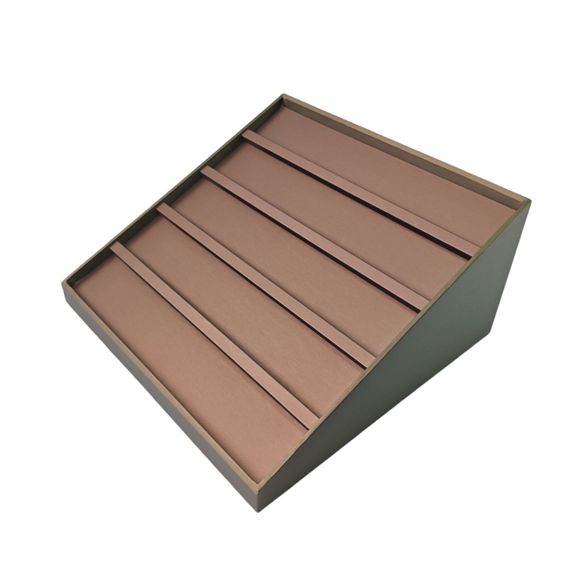 Suport trapezoidal pentru amulete Buddha Thangka, cu design în etaje verticale, pentru bijuterii și ochelari, din MDF cu finisaj din piele