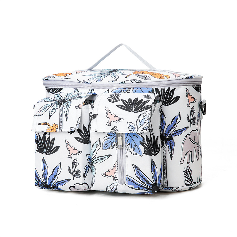 Geantă pentru cărucior de tip agățat, cu model floral, material Oxford, impermeabilă, căptușită cu poliester