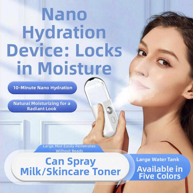 Nano miglas mitrināšanas ierīce – rokasgrāmā sejas mitrinātājs – auksts miglas izsmidzinājums, 5+ ātrumi, miglas laiks ≤10s, termoelektriskā hidratācijas tehnoloģija, bez iebūvētas akumulatora