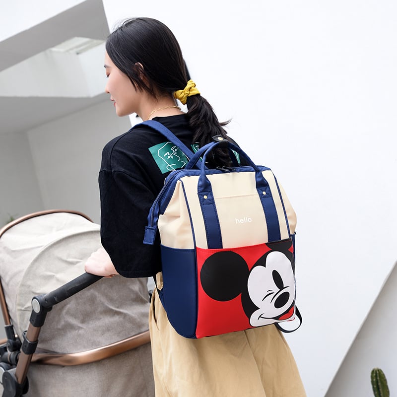 Rucsac pentru mame și bebeluși, cu imprimeu animal, stil urban minimalist, material nylon, căptușeală poliester, extinde capacitatea, curea de umăr curbată