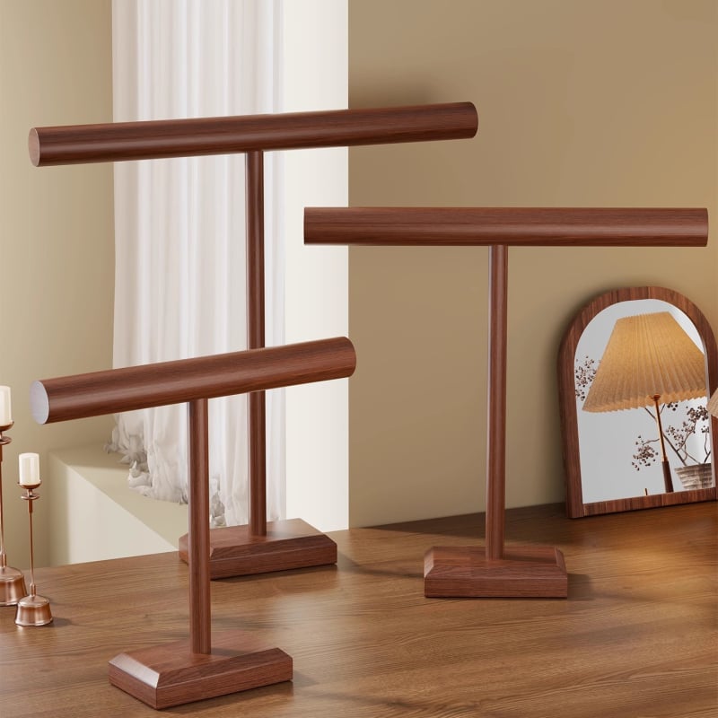 Дървен дисплей за бижута – настолен държач за гривни и огърлици, 1 ниво, прост модерен стил