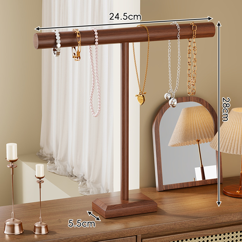 Дървен дисплей за бижута – настолен държач за гривни и огърлици, 1 ниво, прост модерен стил