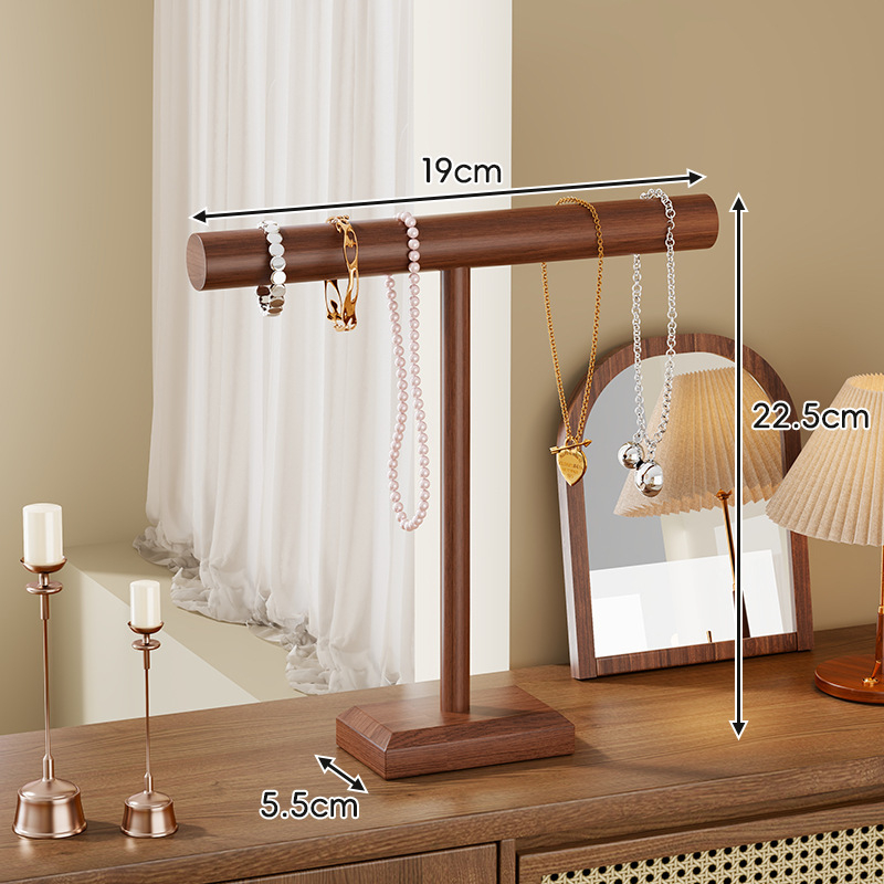 Дървен дисплей за бижута – настолен държач за гривни и огърлици, 1 ниво, прост модерен стил