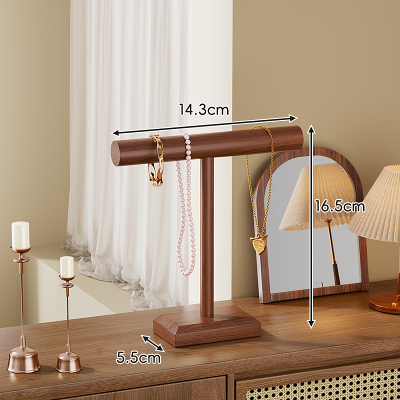 Дървен дисплей за бижута – настолен държач за гривни и огърлици, 1 ниво, прост модерен стил