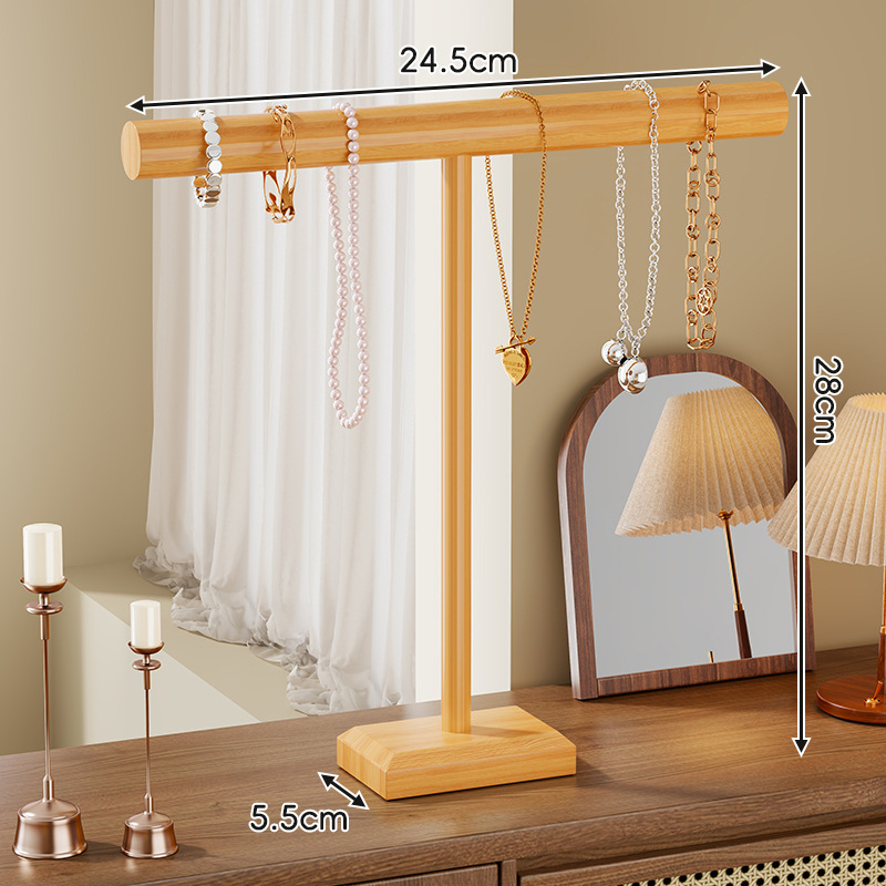 Дървен дисплей за бижута – настолен държач за гривни и огърлици, 1 ниво, прост модерен стил