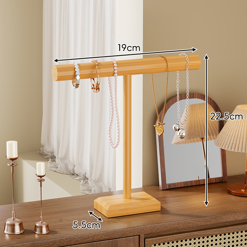 Дървен дисплей за бижута – настолен държач за гривни и огърлици, 1 ниво, прост модерен стил