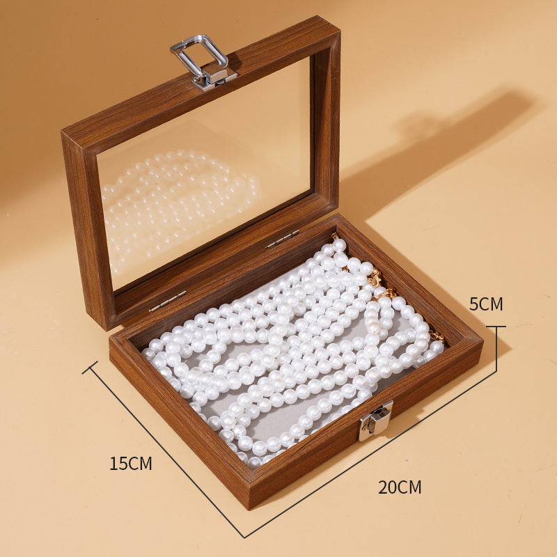 Дървена кутия за бижута с капак, прахоустойчива и многофункционална за гривни, пръстени, обици и колиета; настолен монтаж, ретро стил, един слой.