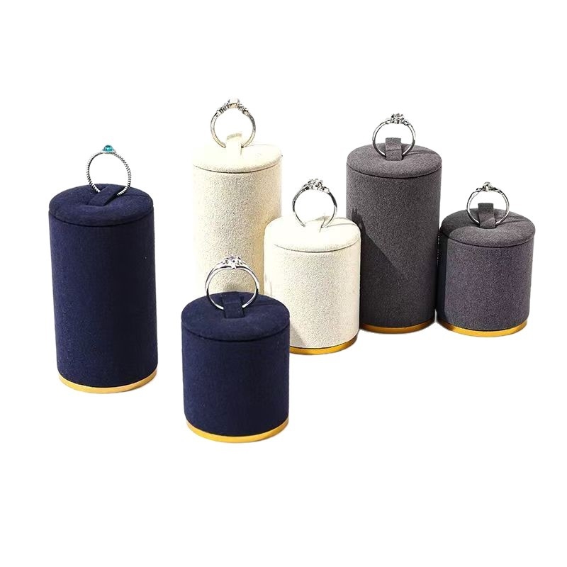 Цилиндрична стойка за бижута с PVC корпус и фланелова обвивка, висок клас, шевно сглобяване, едно ниво