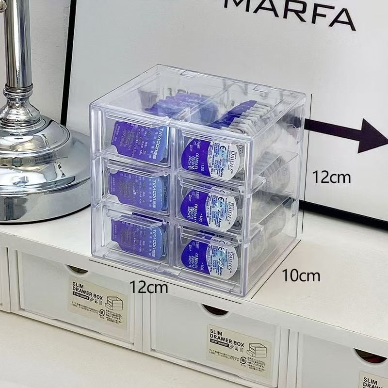 Органайзер за бижута и контактни лещи – прозрачен плот с чекмеджетен дизайн, PS материал, модерен стил, пуснат през 2023 г.