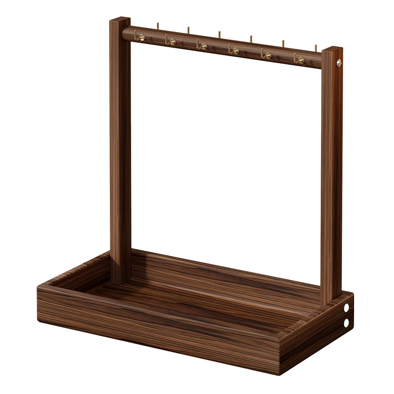 Дървен настолен органайзер за бижута с две нива — дисплей за гривни, колие и часовници, многофункционален, стил класически китайски