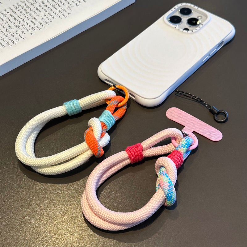 Lanyard pentru telefon cu inel dublu, corp din plastic, șnur din nailon, cataramă din metal, lucrat manual