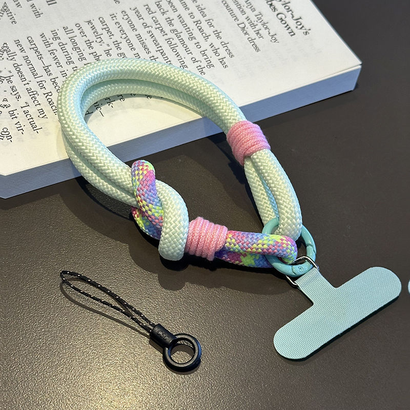 Lanyard pentru telefon cu inel dublu, corp din plastic, șnur din nailon, cataramă din metal, lucrat manual