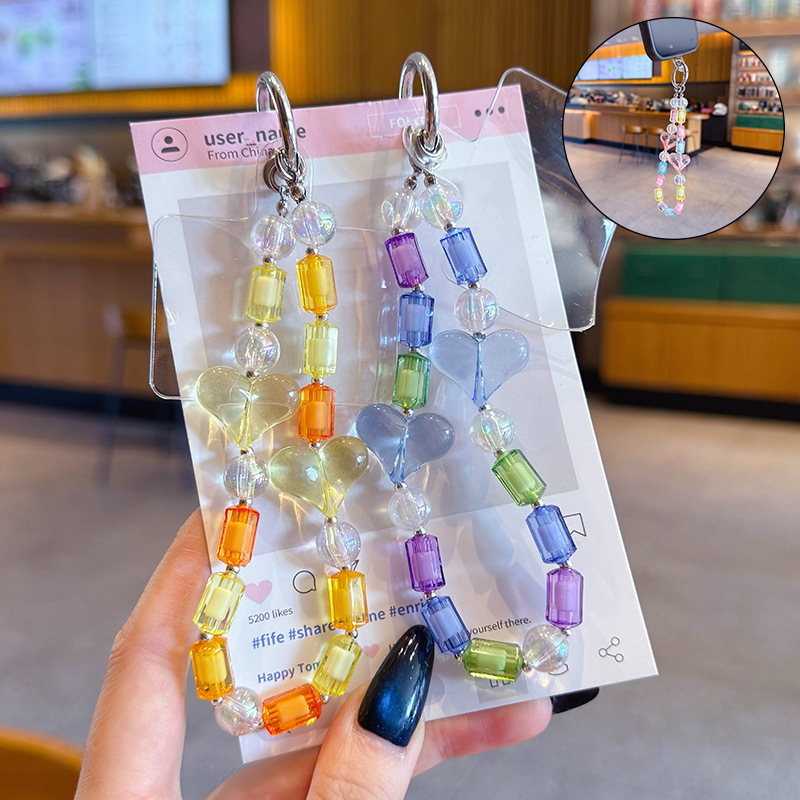 DIY szív alakú gyöngyös telefon-nyaklán – kulcstartó dísz, anyag: műanyag/gyanta, modell GLX-1-129, mintázat Kitty/Snoopy