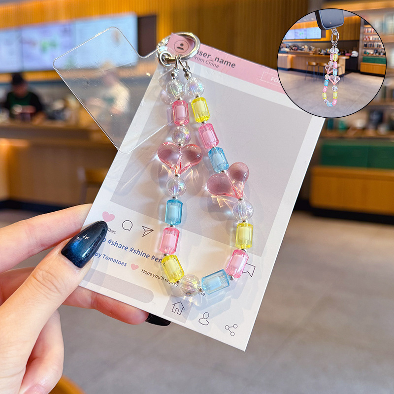 DIY szív alakú gyöngyös telefon-nyaklán – kulcstartó dísz, anyag: műanyag/gyanta, modell GLX-1-129, mintázat Kitty/Snoopy