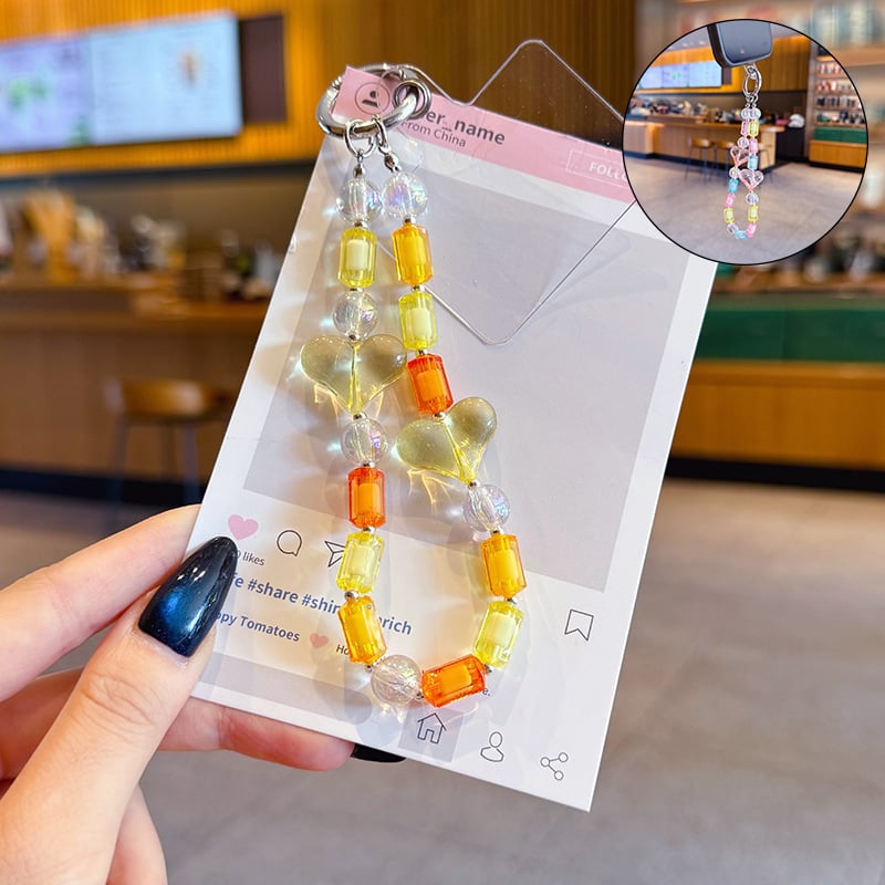 DIY szív alakú gyöngyös telefon-nyaklán – kulcstartó dísz, anyag: műanyag/gyanta, modell GLX-1-129, mintázat Kitty/Snoopy