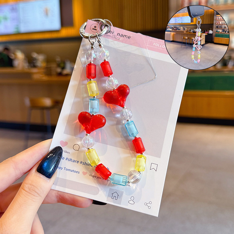 DIY szív alakú gyöngyös telefon-nyaklán – kulcstartó dísz, anyag: műanyag/gyanta, modell GLX-1-129, mintázat Kitty/Snoopy