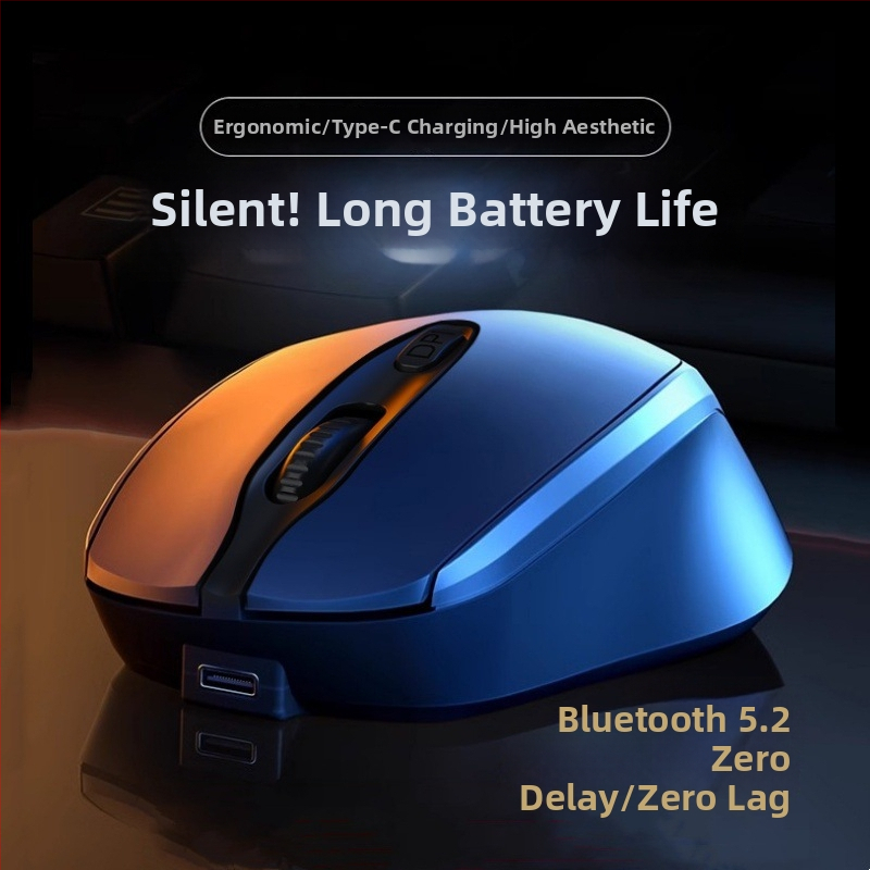 Безшумна безжична мишка с 4 бутона, 16000 DPI, двойен режим Bluetooth + 2,4G, презареждаема, ергономична